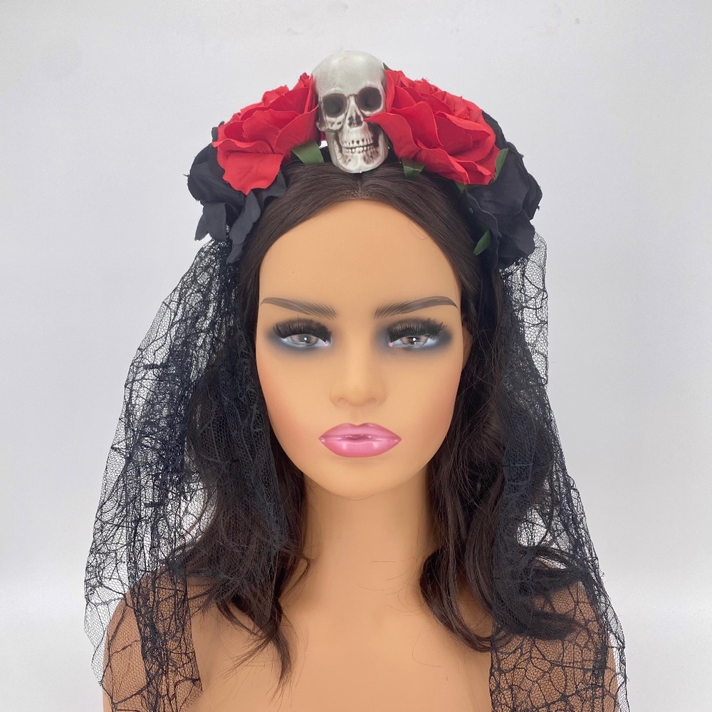 Day of the Dead Red & Black Roses Headband
